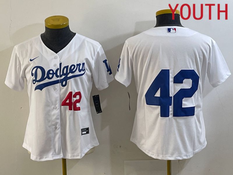 Youth Los Angeles Dodgers #42 Robinson White 2024 Nike MLB Jersey style 1->->Youth Jersey